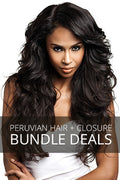 Model posing with dark brown Peruvian hair extensions