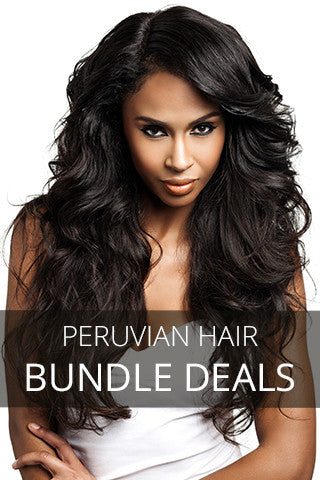 Model posing with wavy Peruvian hair extensions